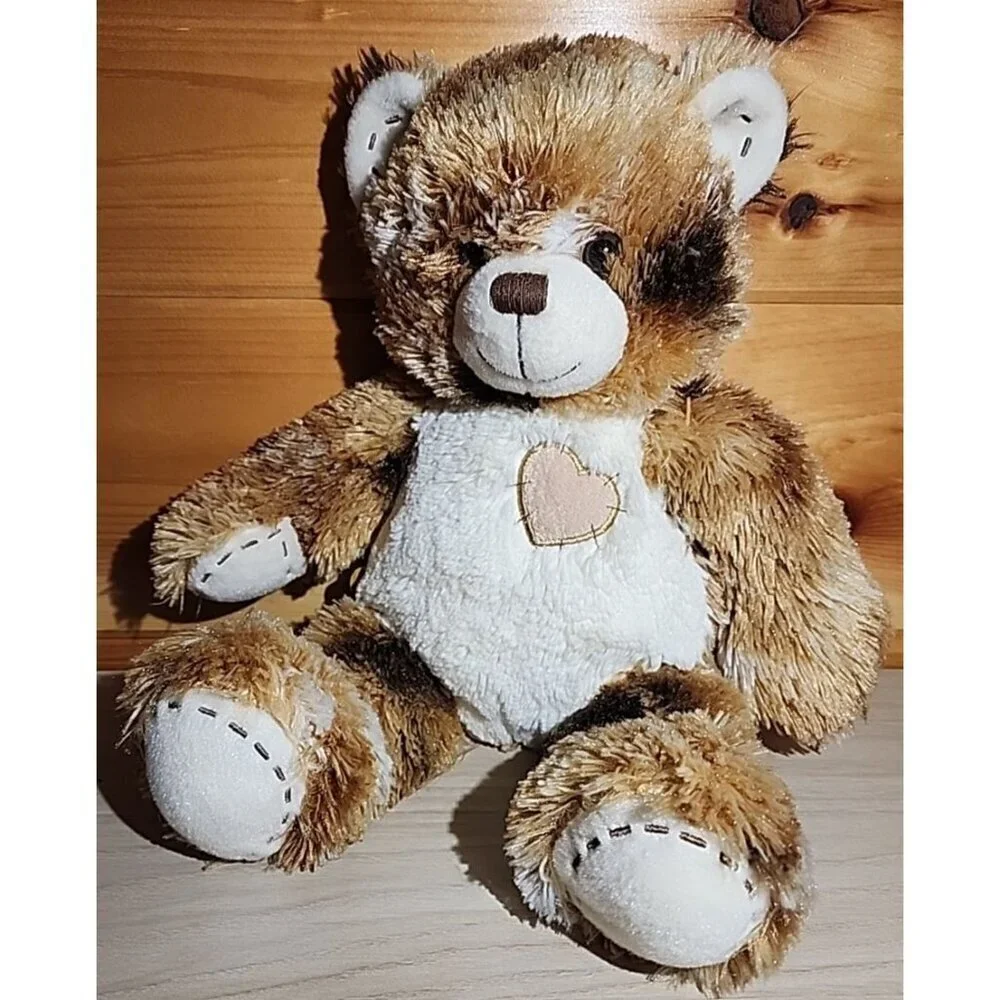Build A Bear BABW Champ Brown Calico Plush Heart Patch Stitched Stuffed 16”